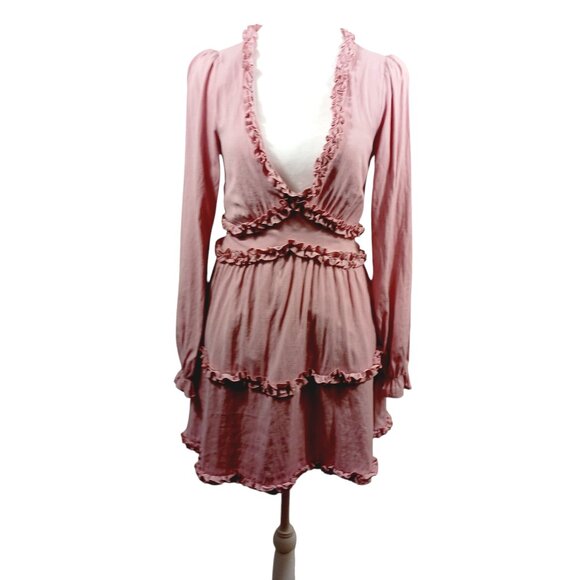 Mi Ami Dresses & Skirts - Mi Ami, Pink, Mini, Coquette Dress, Size Small.  Ruffled A-line, Deep V Neckline